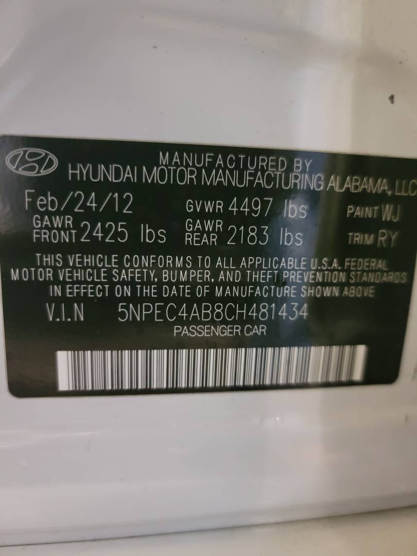 2012 HYUNDAI SONATA — 124978 Miles — Lot 72326963 - Marhaba Auctions Used Cars - Image 3
