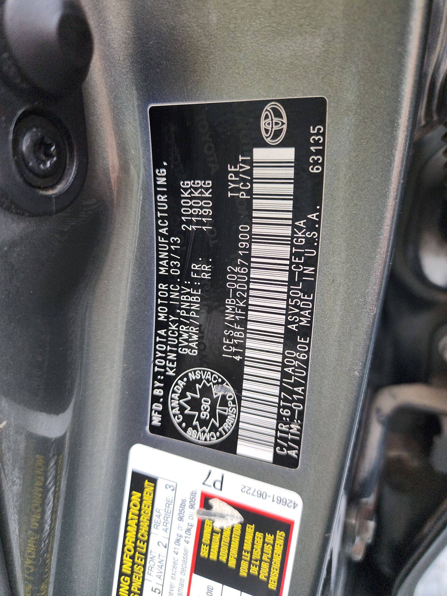 2013 TOYOTA CAMRY — 209715 KM — Lot 671900 — Souq - Marhaba Auctions Used Cars - Image 11