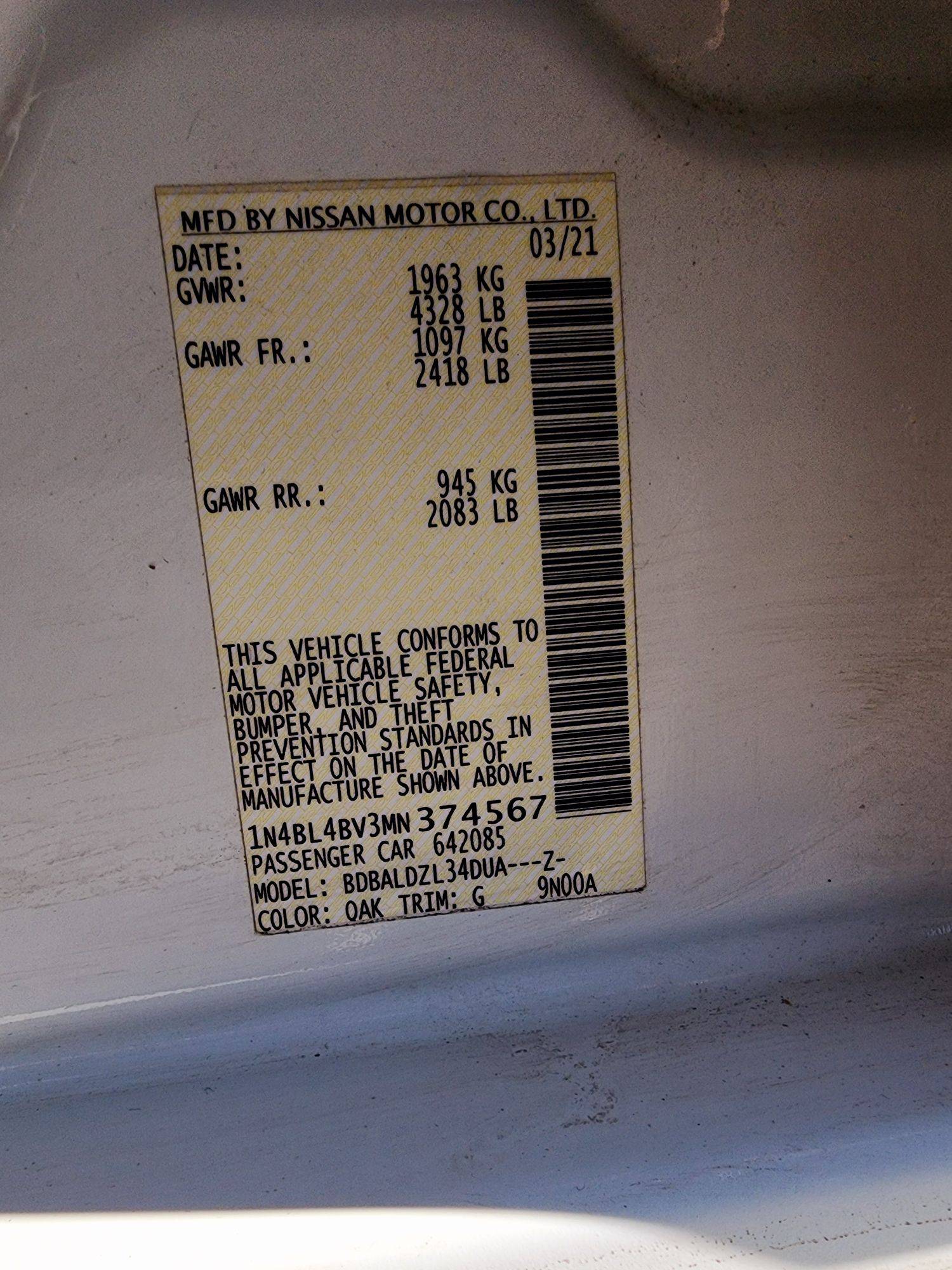 2021 NISSAN ALTIMA — 57300 Miles — Lot MN374567 — Souq - Marhaba Auctions Used Cars - Image 9