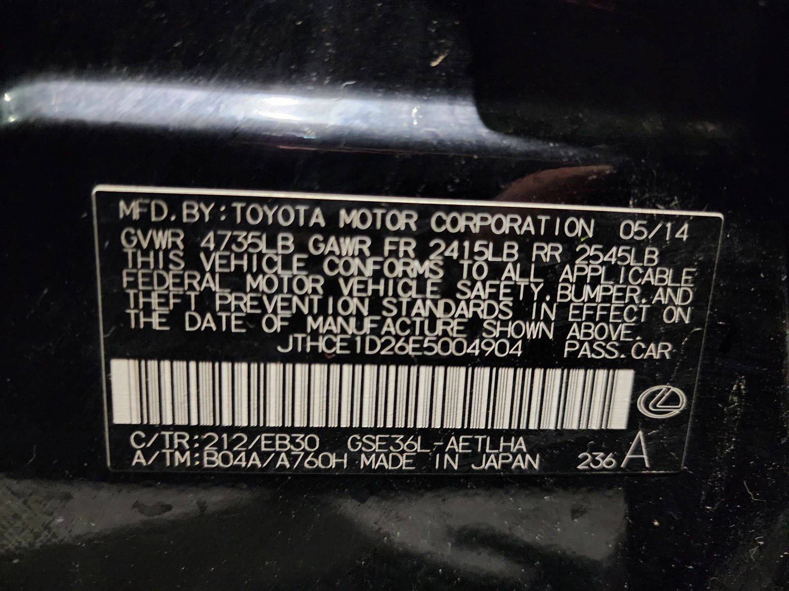 2014 LEXUS IS-350 — 183765 Miles — Lot 6E5004904 — Souq - Marhaba Auctions Used Cars - Image 10