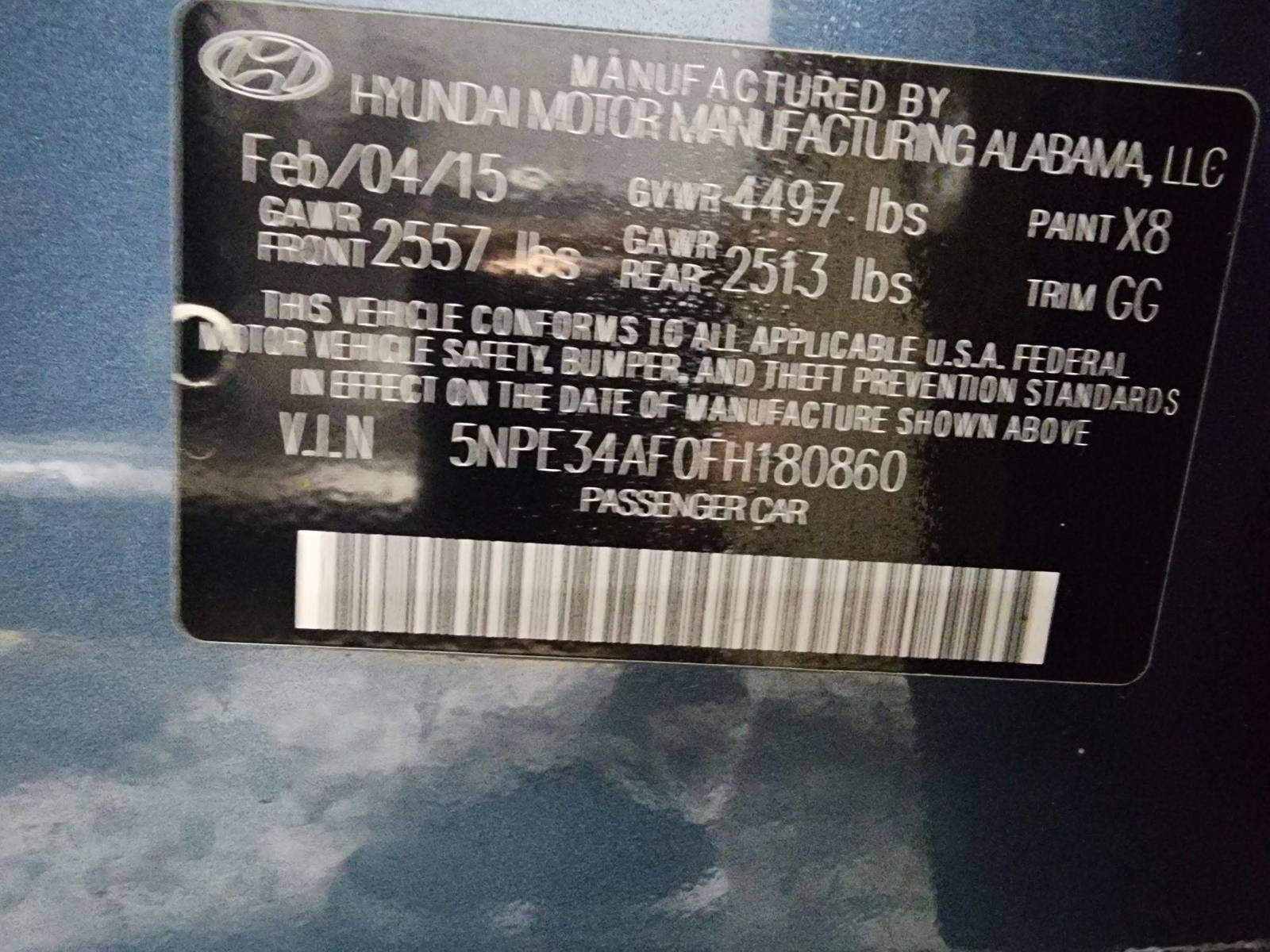 2015 HYUNDAI SONATA — 121655 Miles — Lot 80860 — Al Quoz - Marhaba Auctions Used Cars - Image 10