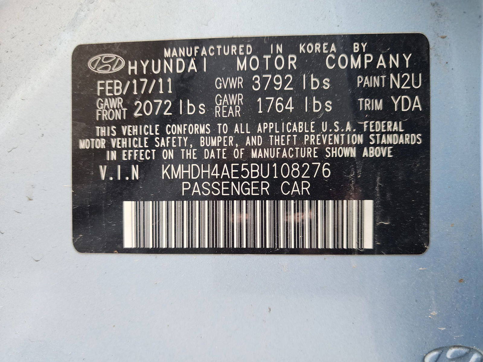 2011 HYUNDAI ELANTRA — 213672 Miles — Lot 75624523 — Al Quoz - Marhaba Auctions Used Cars - Image 10