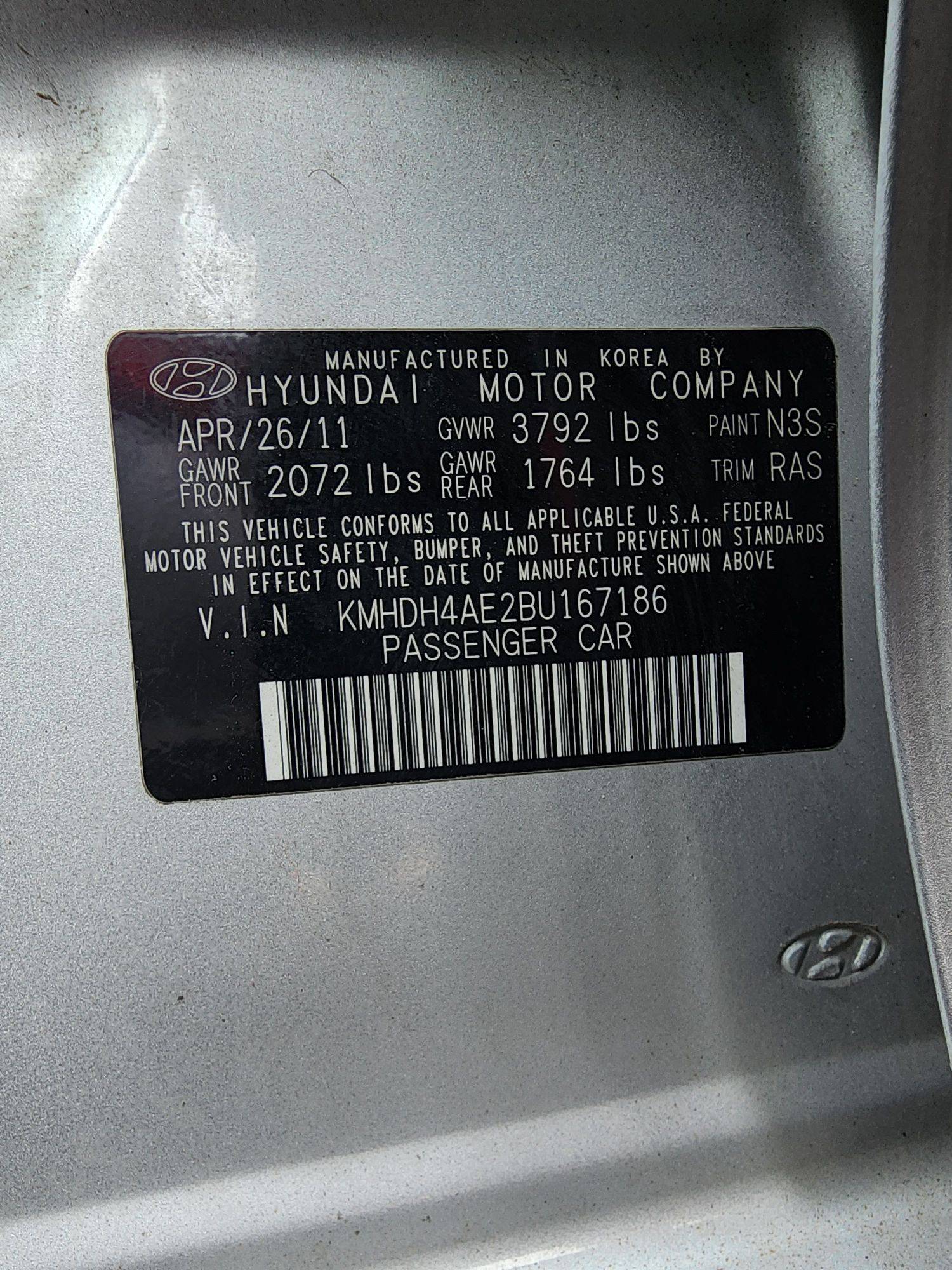2011 HYUNDAI ELANTRA — 122355 Miles — Lot 56576194 — Souq - Marhaba Auctions Used Cars - Image 10