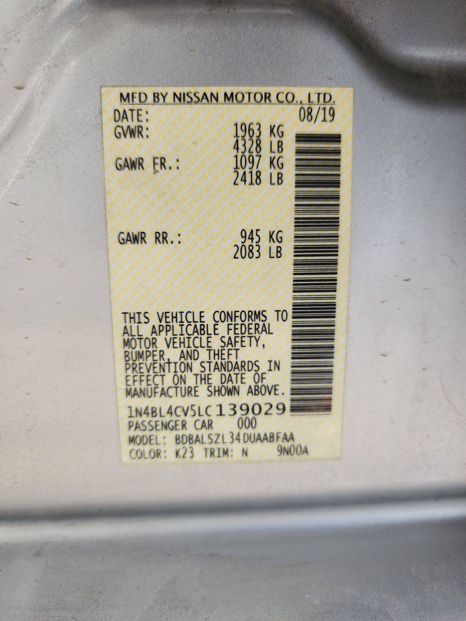 2020 NISSAN ALTIMA — 169132 Miles — Lot C139029 — Souq - Marhaba Auctions Used Cars - Image 10
