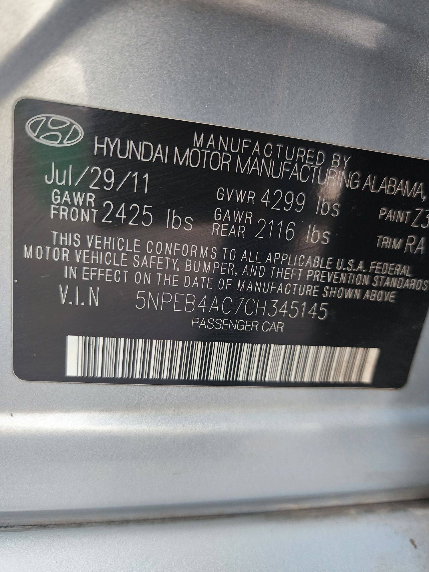 2012 HYUNDAI SONATA — 105416 Miles — Lot 65382623 - Marhaba Auctions Used Cars - Image 3