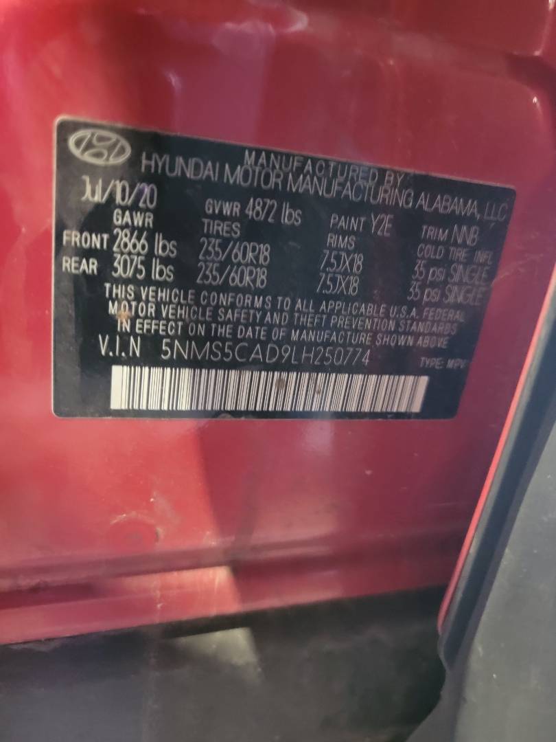 2020 HYUNDAI SANTA FE — 92519 Miles — Lot 250774 — Main - Marhaba Auctions Used Cars - Image 9