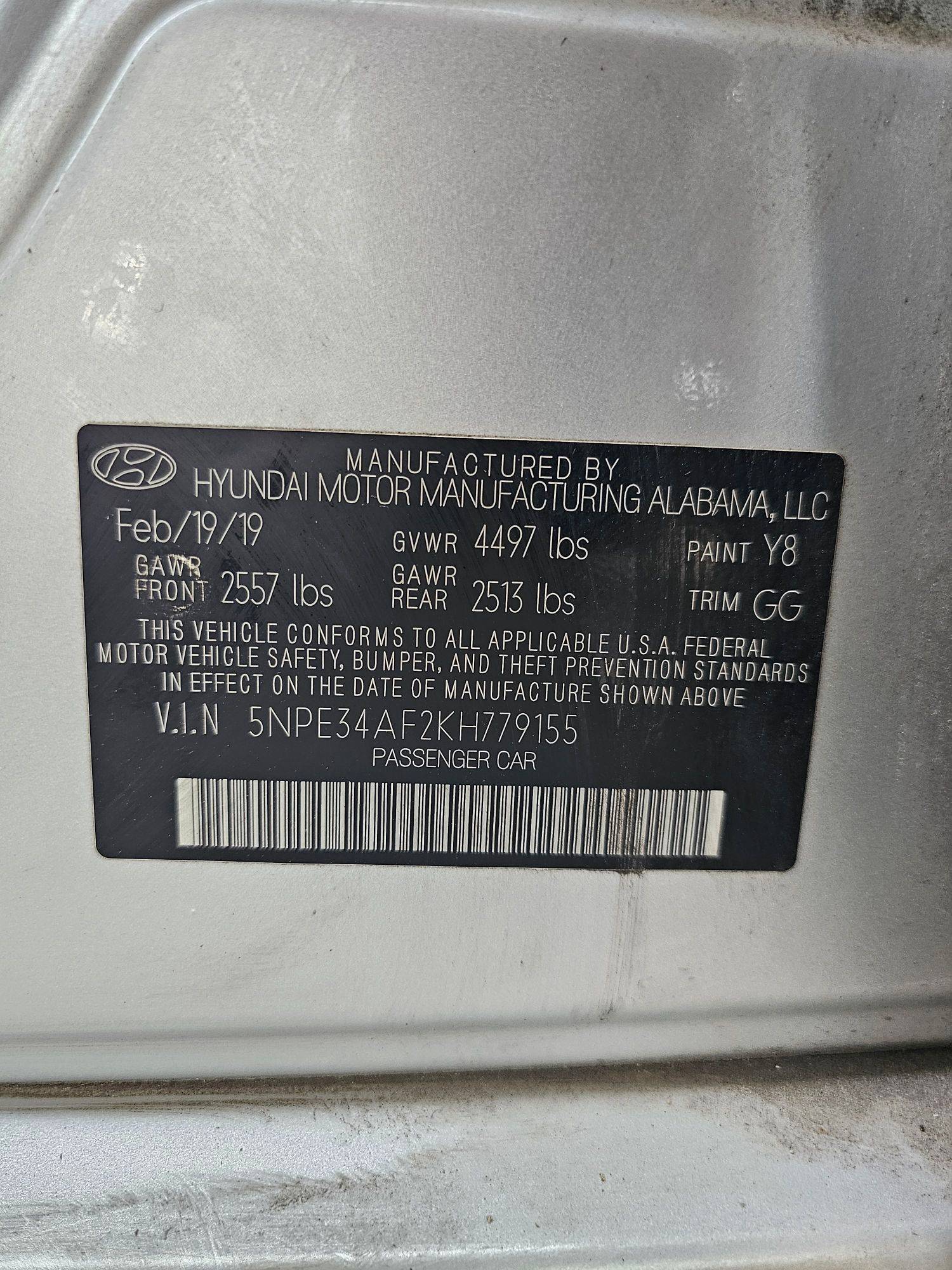2019 HYUNDAI SONATA — 63522 Miles — Lot F2KH779155 — Souq - Marhaba Auctions Used Cars - Image 8