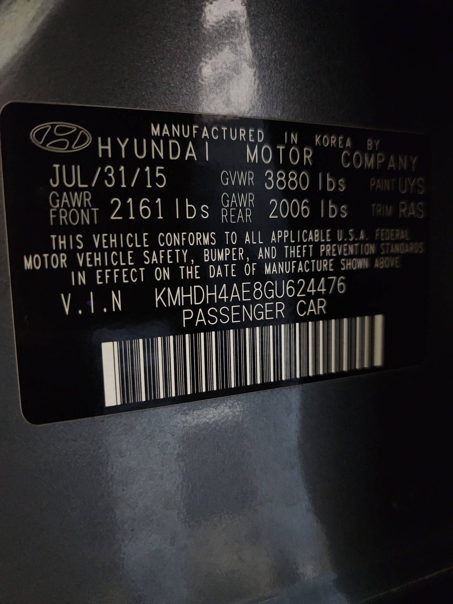 2016 HYUNDAI ELANTRA — 210777 Miles — Lot 37145567 - Marhaba Auctions Used Cars - Image 3
