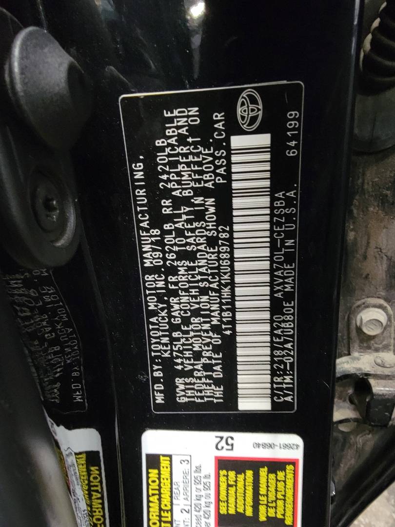 2019 TOYOTA CAMRY — 87 485 Miles — Lot U689782 — Main - Marhaba Auctions Used Cars - Image 9