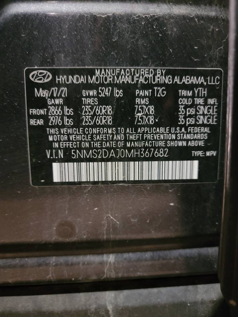 2021 HYUNDAI SANTA FE — 130214 Miles — Lot MH367682 - Marhaba Auctions Used Cars - Image 8
