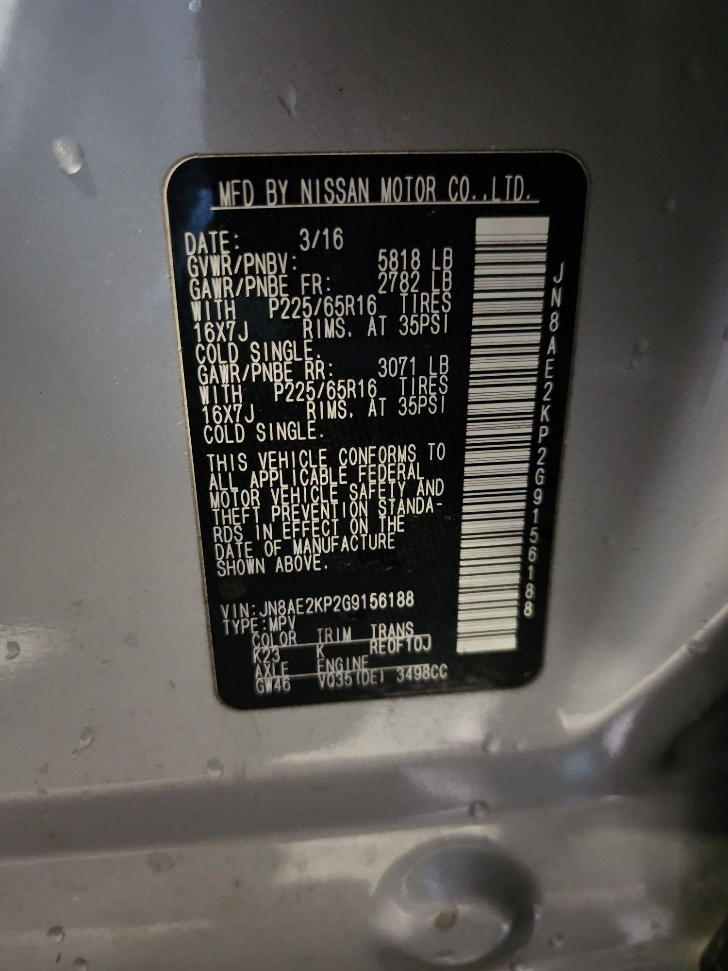 2016 NISSAN QUEST — 159390 Miles — Lot 43097282 — Al Quoz - Marhaba Auctions Used Cars - Image 9