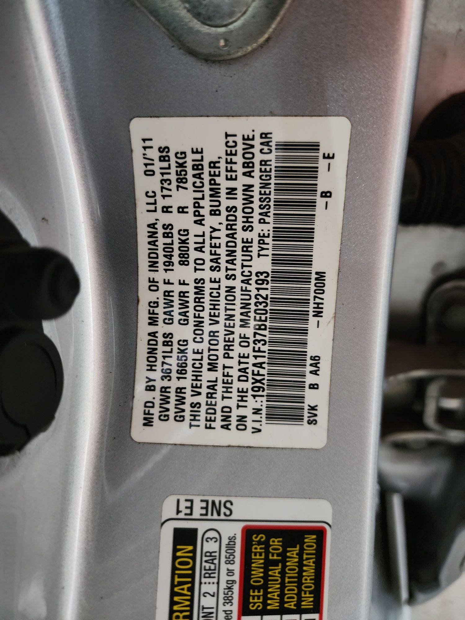 2011 HONDA CIVIC — 224519 Miles — Lot 73229444 — Al Quoz - Marhaba Auctions Used Cars - Image 10