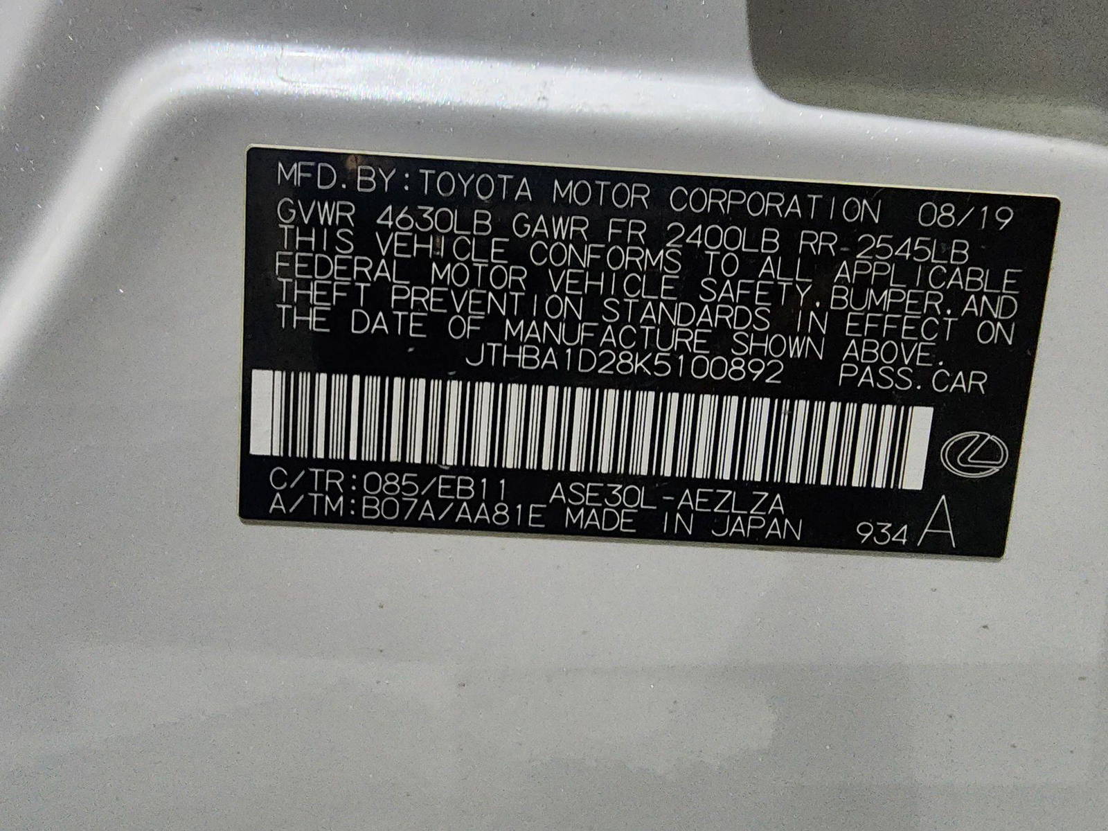2019 LEXUS IS 300 — 117518 Miles — Lot 5100892 — Al Quoz - Marhaba Auctions Used Cars - Image 15