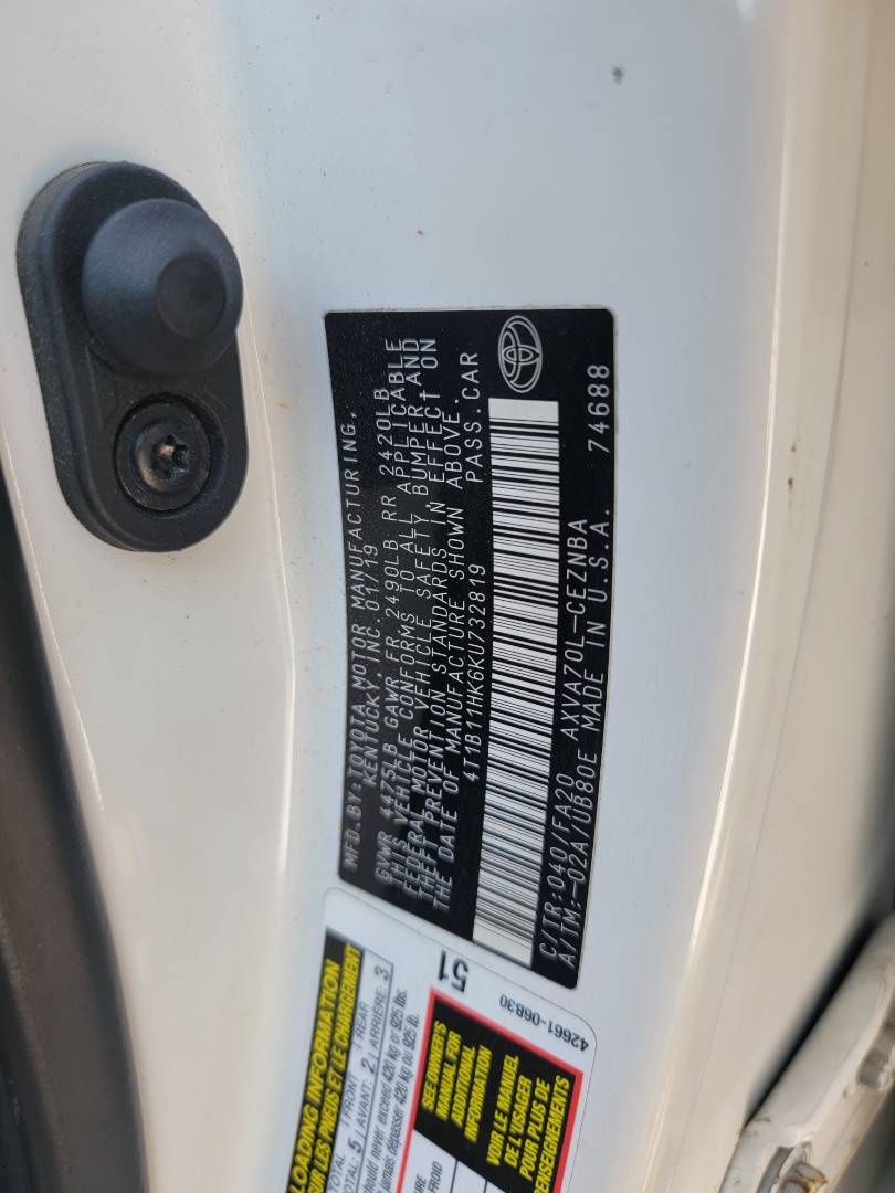 2019 TOYOTA CAMRY — 46599 Miles — Lot KU732819 — Main - Marhaba Auctions Used Cars - Image 10
