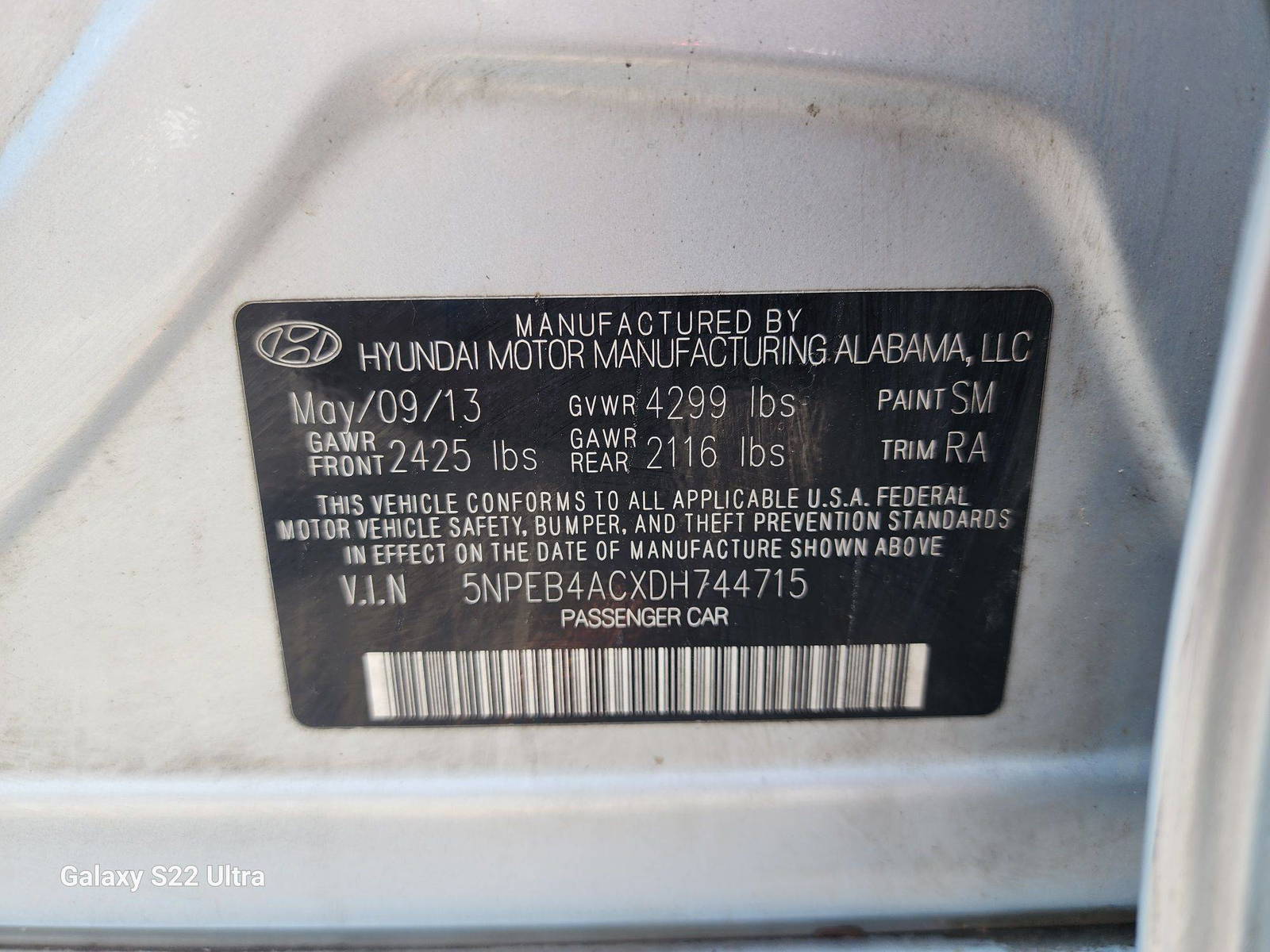 2013 HYUNDAI SONATA — 129988 Miles — Lot 76729603 - Marhaba Auctions Used Cars - Image 10