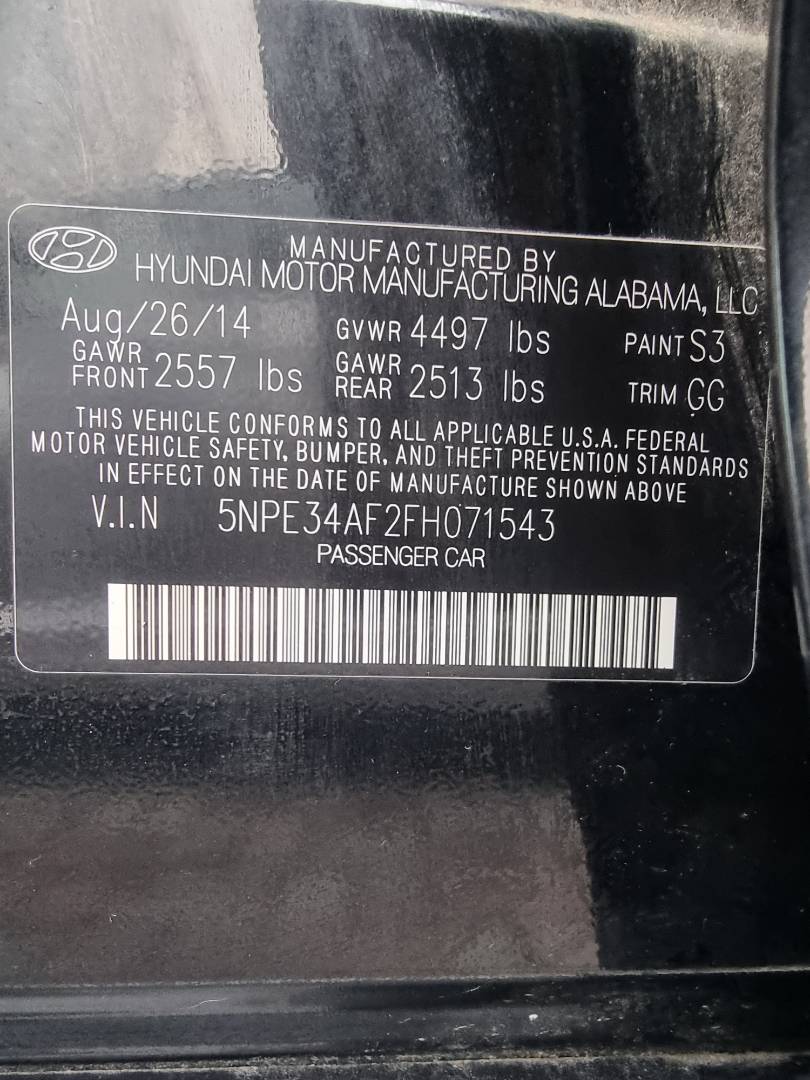 2015 HYUNDAI SONATA — 94266 Miles — Lot 214578 — Ind. 12 - Marhaba Auctions Used Cars - Image 9