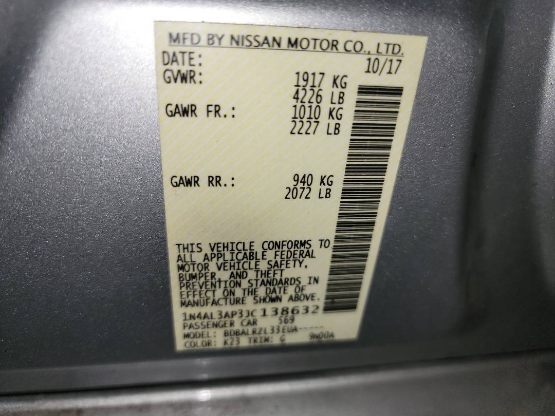 2018 NISSAN ALTIMA — 154565 Miles — Lot 138632 - Marhaba Auctions Used Cars - Image 10