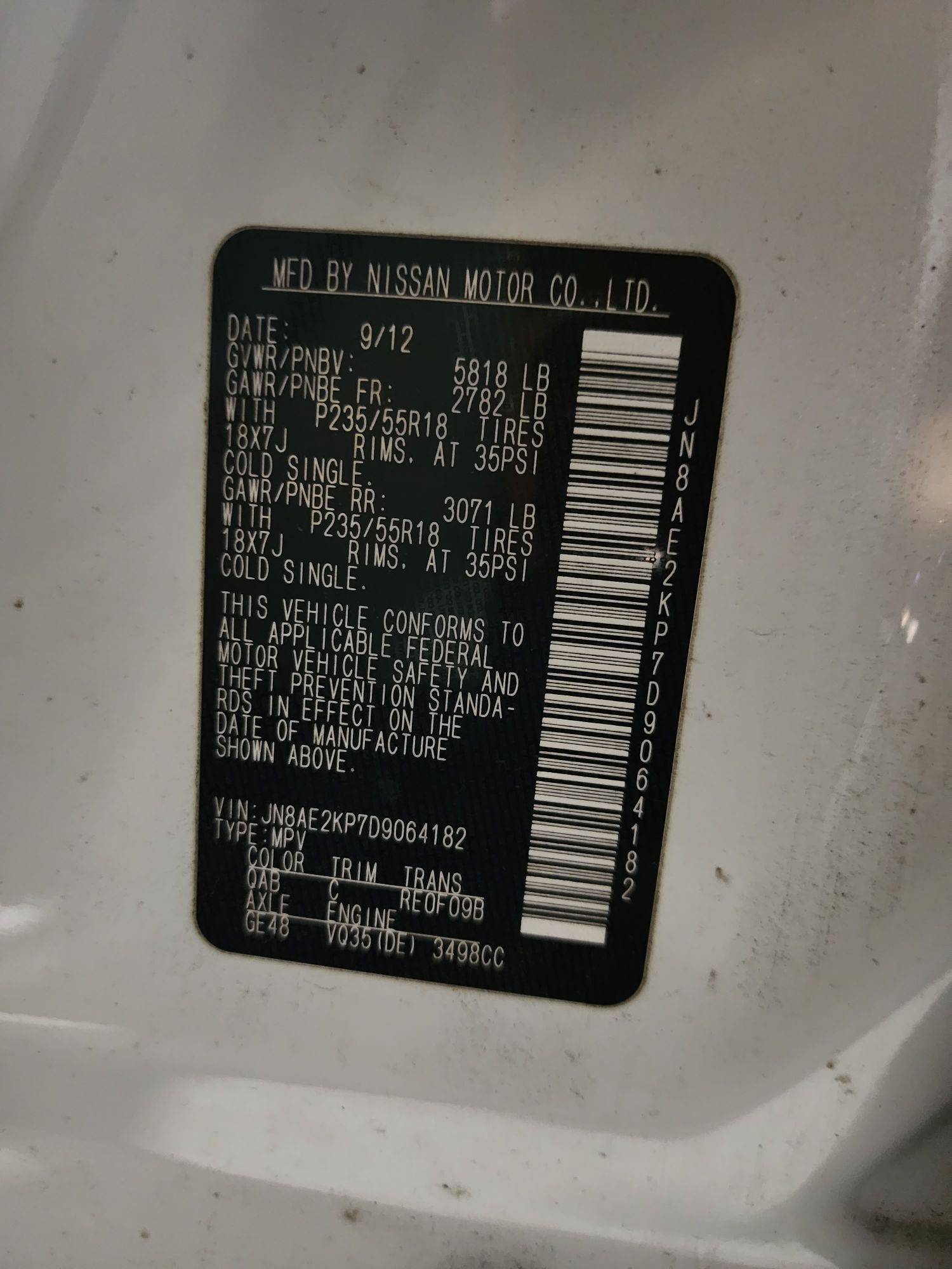 2013 NISSAN QUEST — 141710 Miles — Lot 43297443 — Al Quoz - Marhaba Auctions Used Cars - Image 11