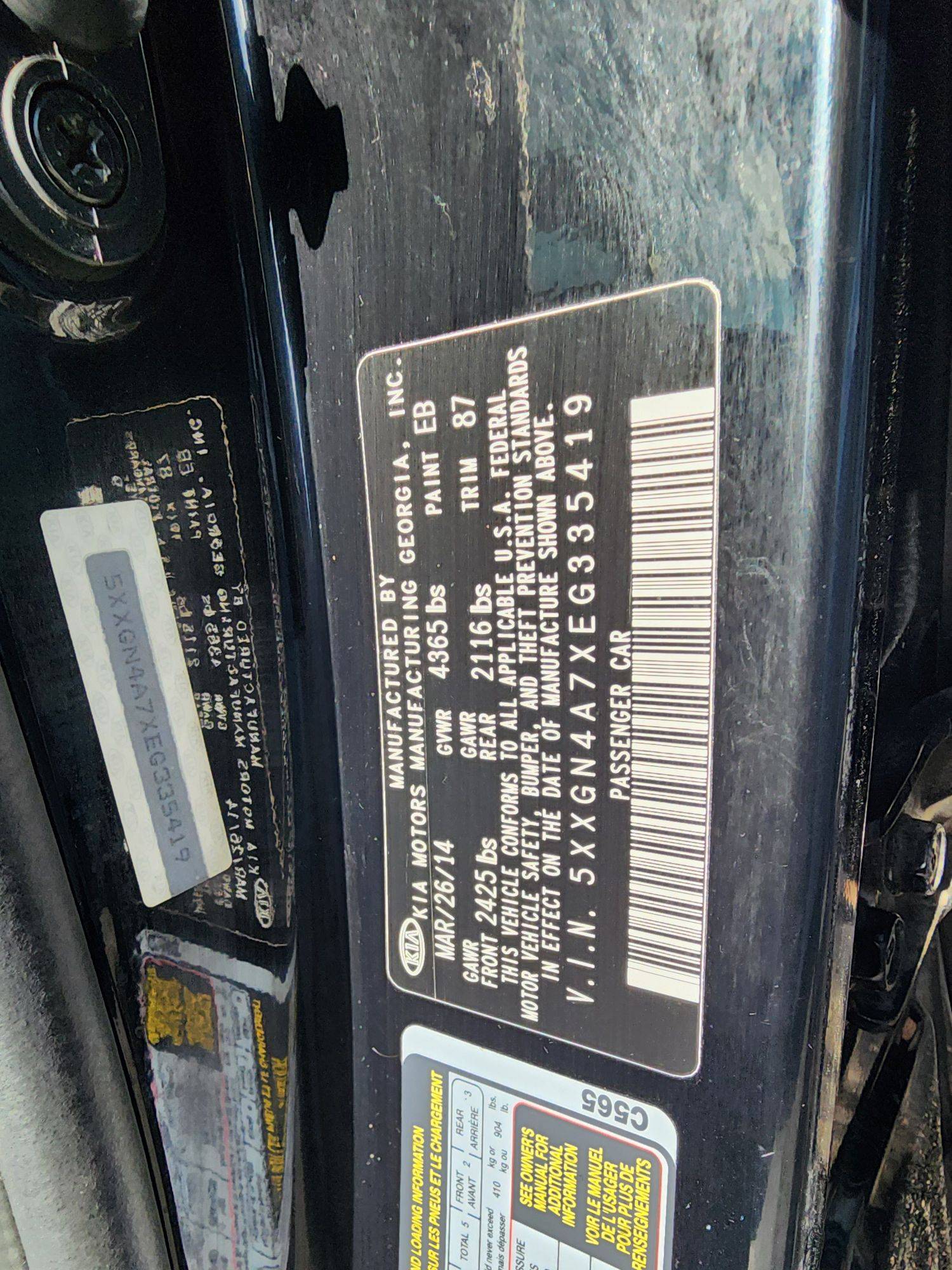 2014 KIA OPTIMA — 117633 Miles — Lot EG335419 — Souq - Marhaba Auctions Used Cars - Image 10