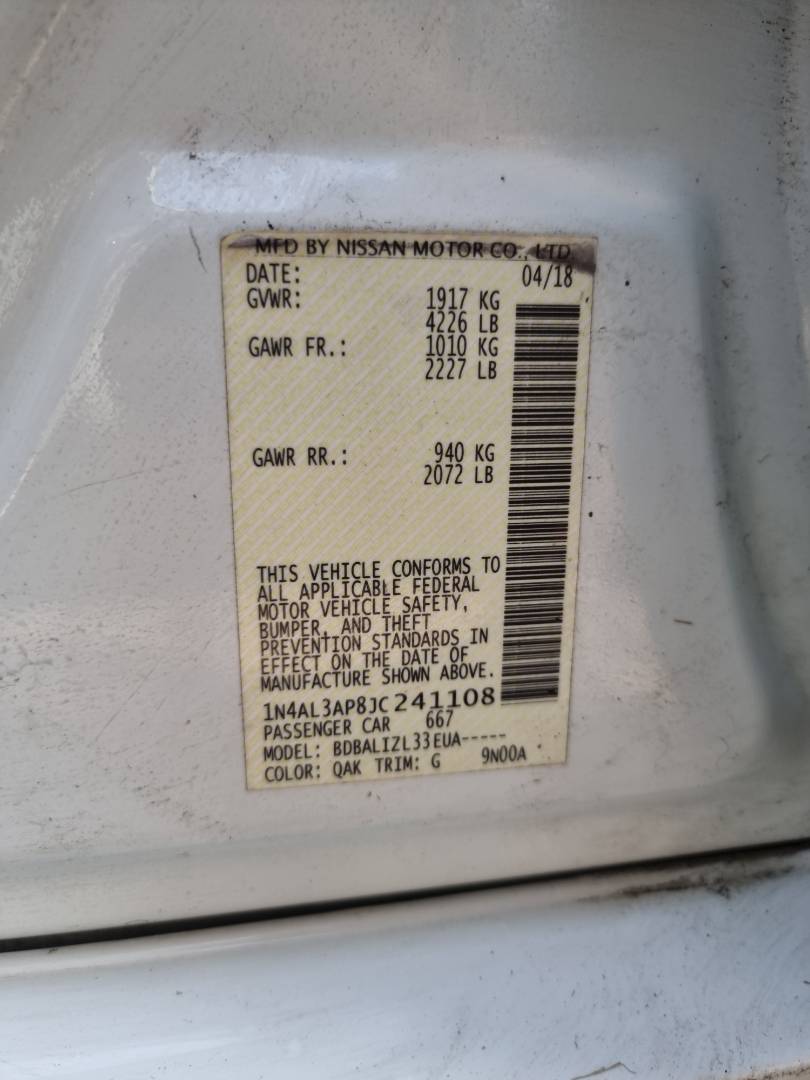 2018 NISSAN ALTIMA — 126021 Miles — Lot 125487 — Ind. 12 - Marhaba Auctions Used Cars - Image 9
