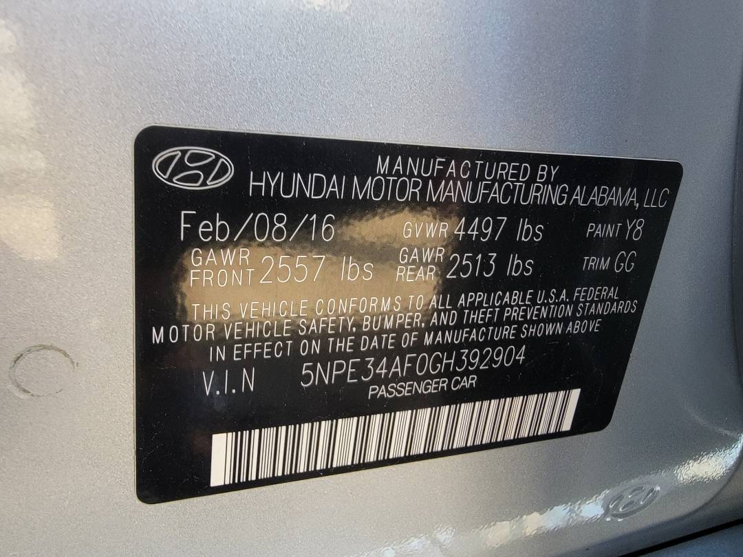 2016 HYUNDAI SONATA — 148902 Miles — Lot H392904 - Marhaba Auctions Used Cars - Image 9