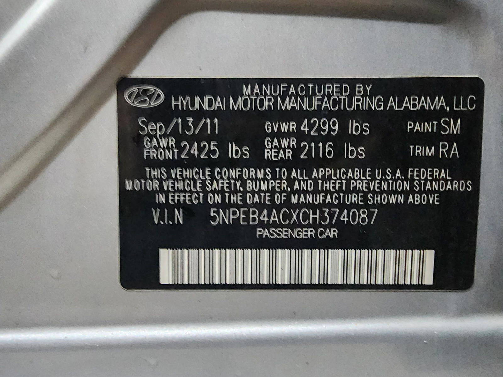 2012 HYUNDAI SONATA — 218624 Miles — Lot H374087 — Main - Marhaba Auctions Used Cars - Image 10