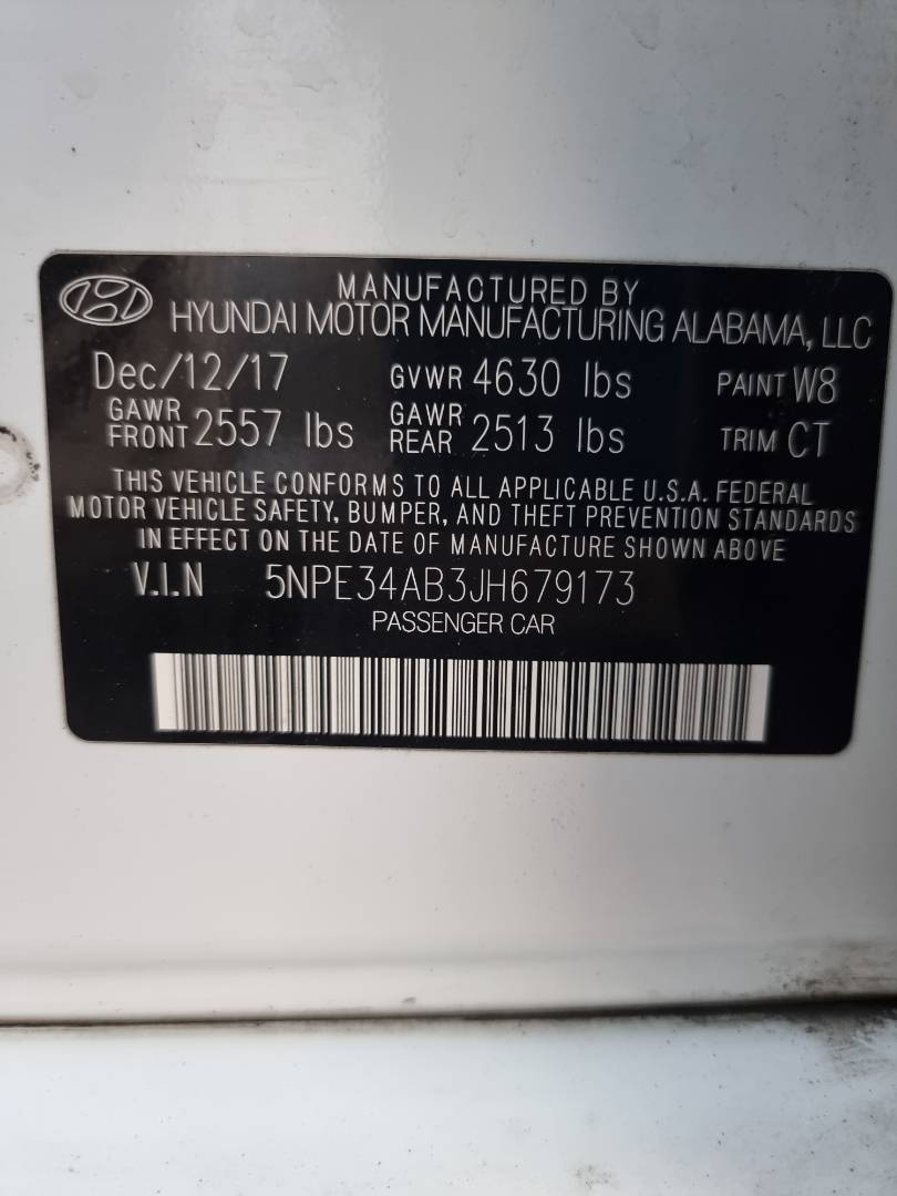 2018 HYUNDAI SONATA — 127787 Miles — Lot 125487 — Ind. 12 - Marhaba Auctions Used Cars - Image 9