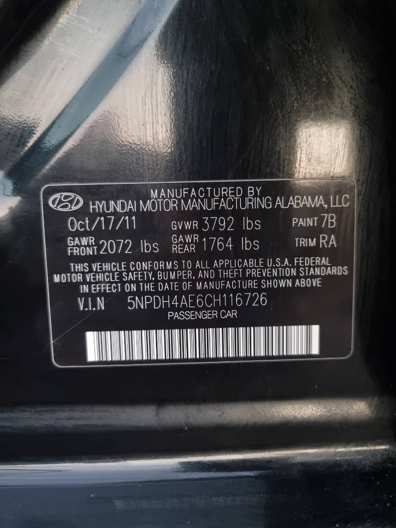 2012 HYUNDAI ELANTRA — 230446 Miles — Lot 125478 — Ind. 12 - Marhaba Auctions Used Cars - Image 9