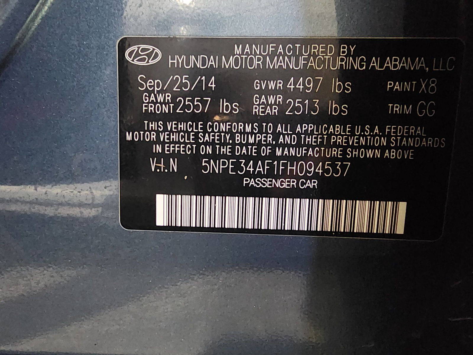 2015 HYUNDAI SONATA — 168949 Miles — Lot 94537 — Al Quoz - Marhaba Auctions Used Cars - Image 10