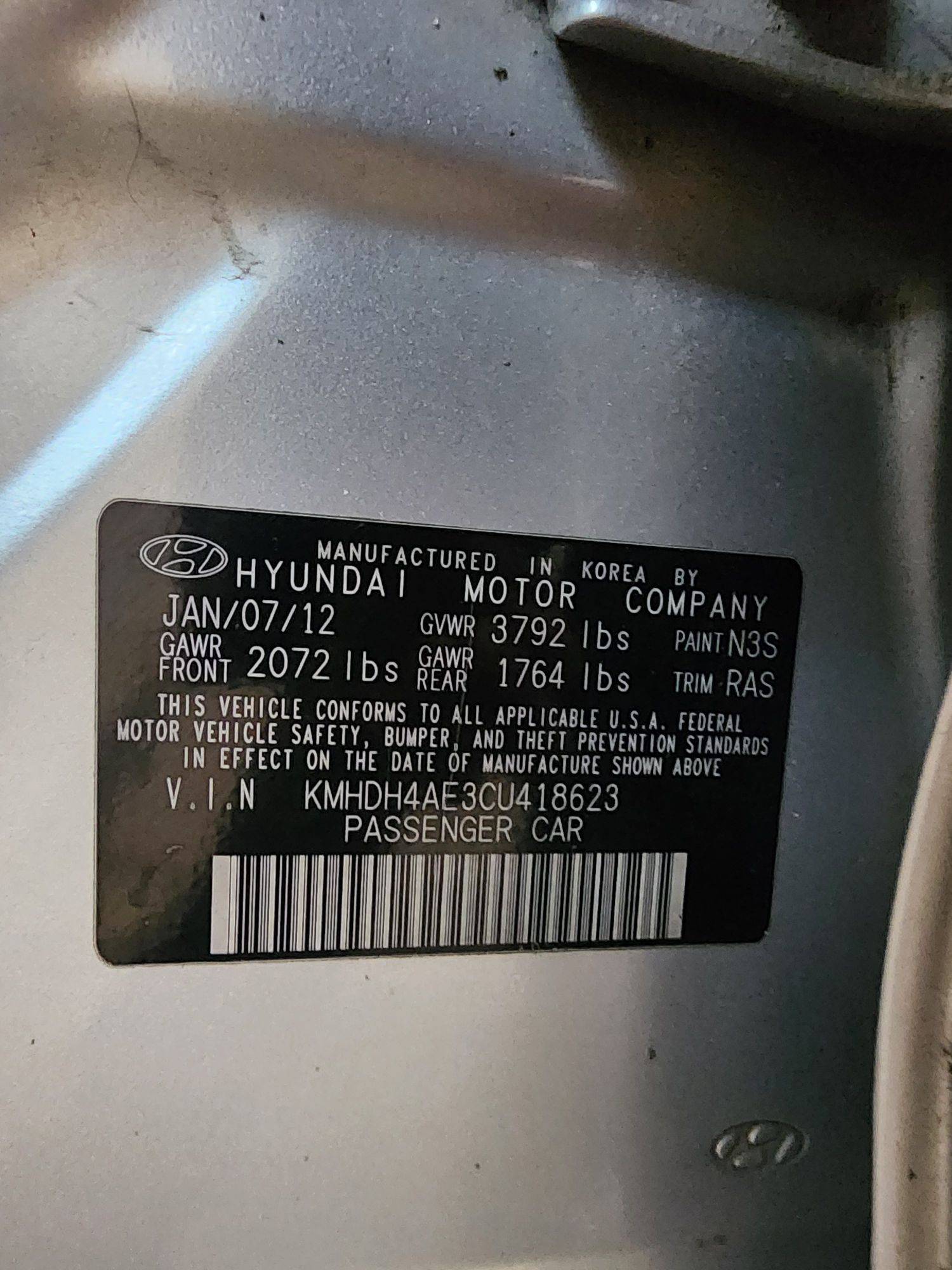 2012 HYUNDAI ELANTRA — 155578 Miles — Lot 418623 — Al Quoz - Marhaba Auctions Used Cars - Image 13
