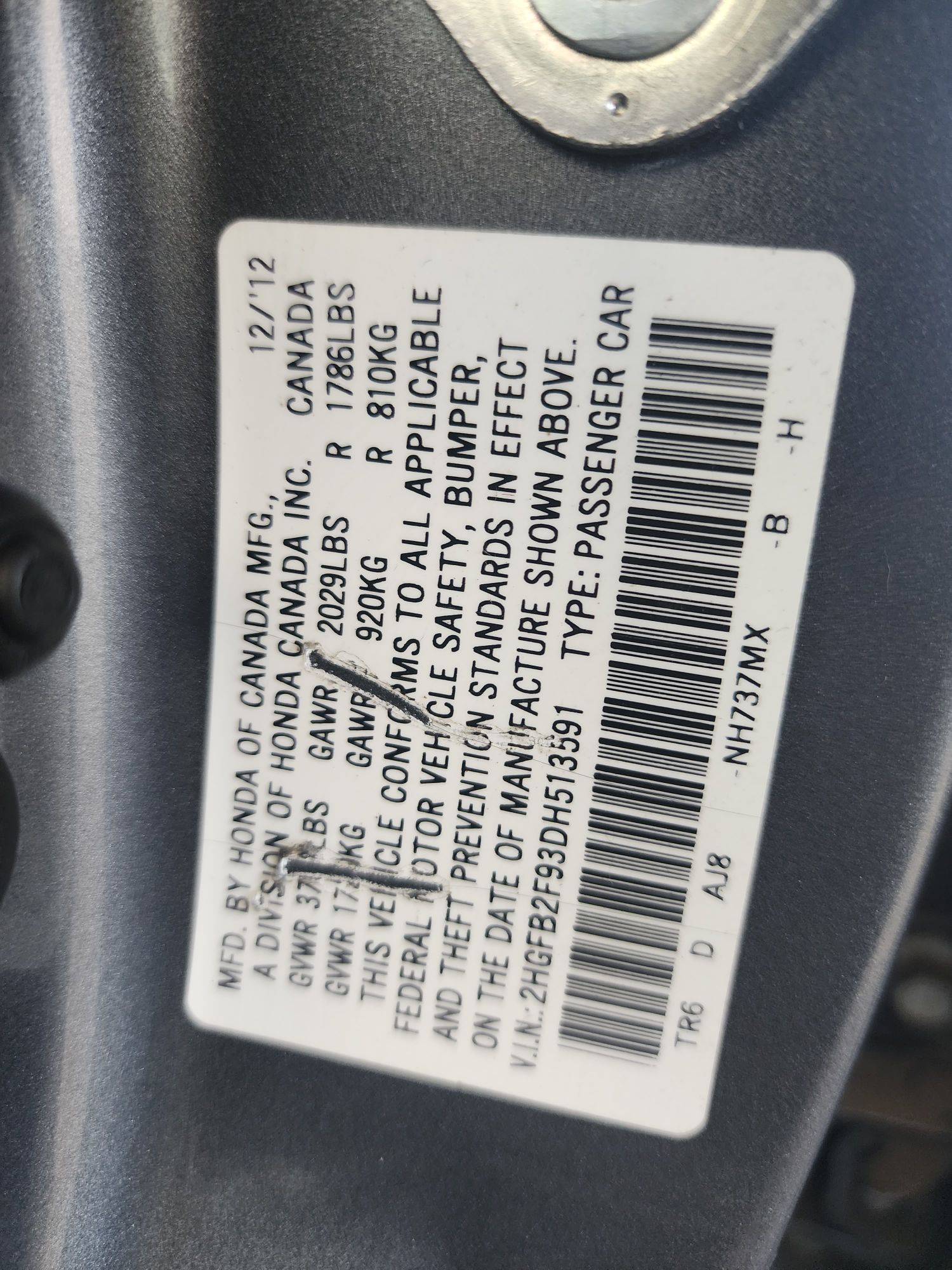 2013 HONDA CIVIC — 319989 Miles — Lot 36992827 - Marhaba Auctions Used Cars - Image 3