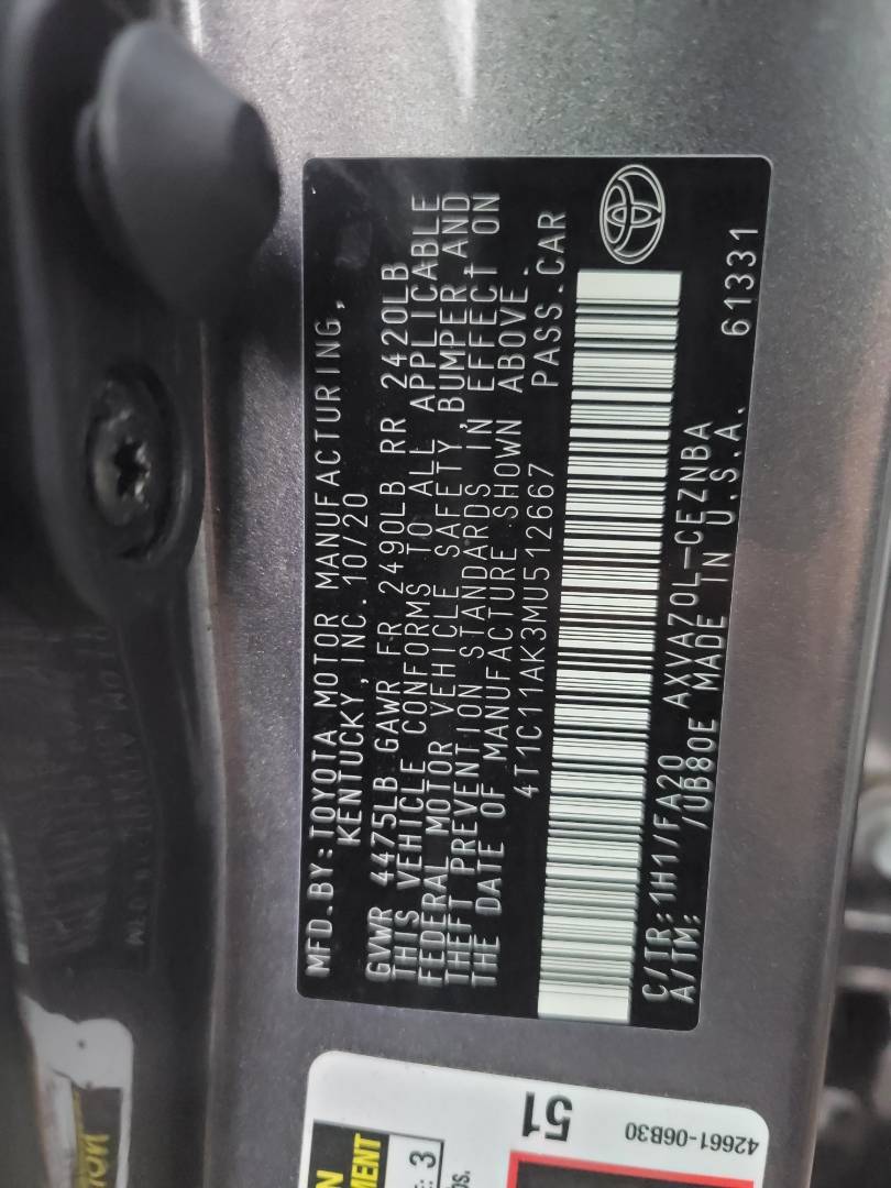 2021 TOYOTA CAMRY — 8481 Miles — Lot U512667 - Marhaba Auctions Used Cars - Image 9