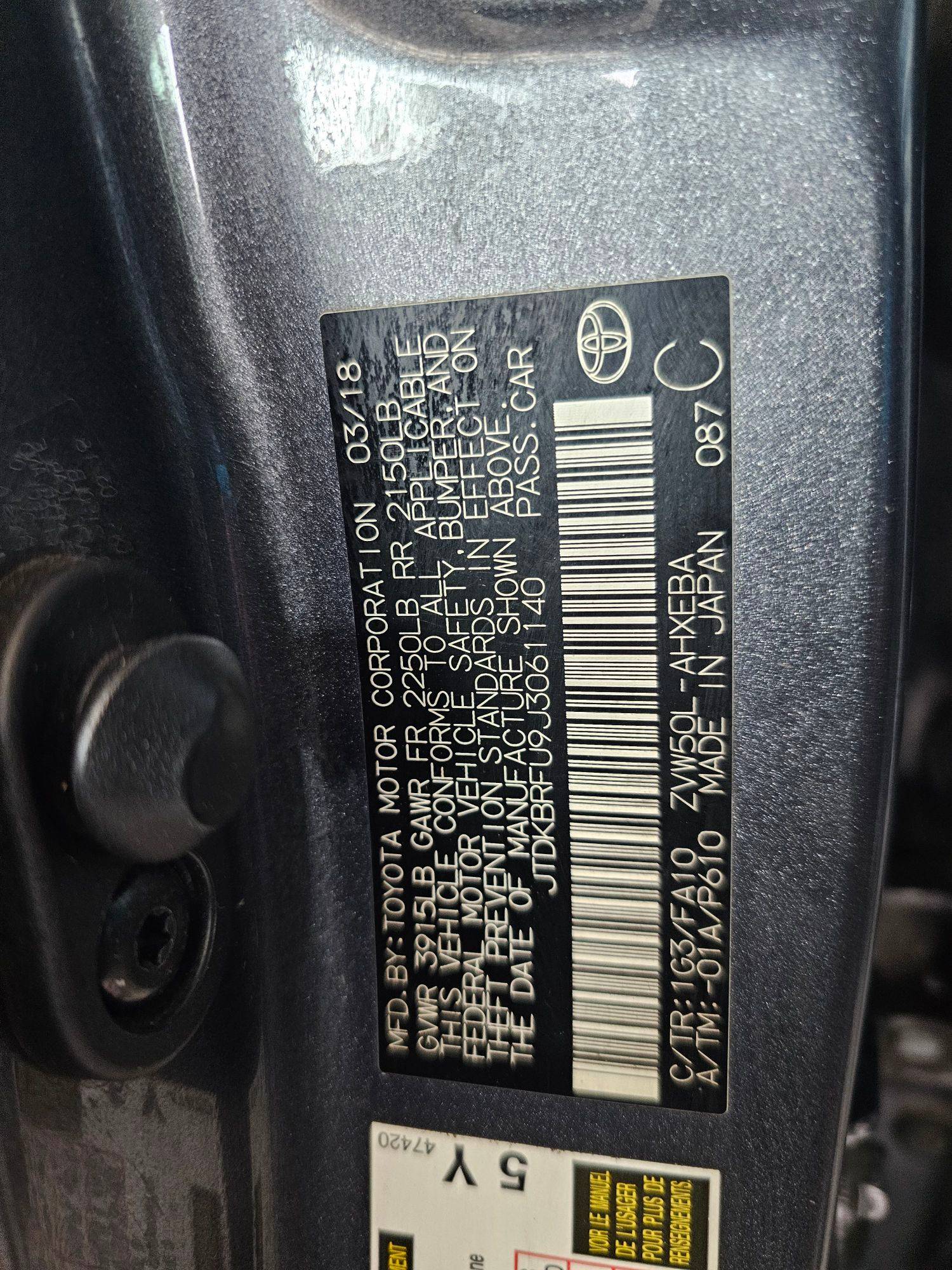 2018 TOYOTA PRIUS — 124195 Miles — Lot J3061140 — Main - Marhaba Auctions Used Cars - Image 8