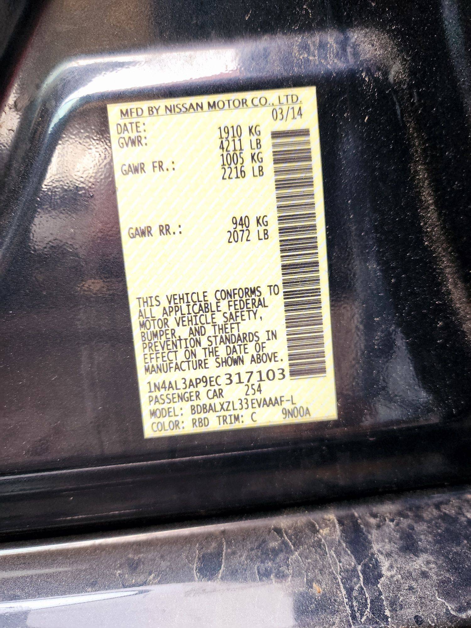 2014 NISSAN ALTIMA — 275312 Miles — Lot 9EC317103 — Souq - Marhaba Auctions Used Cars - Image 10