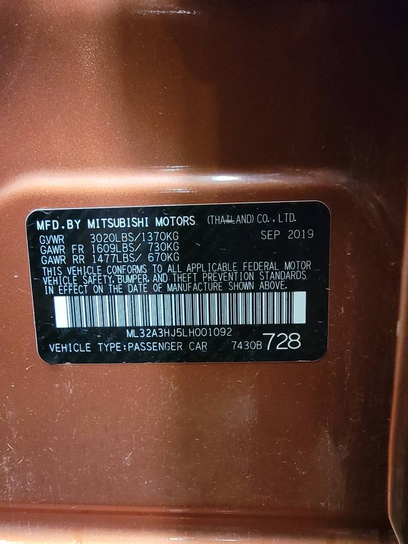 2020 MITSUBISHI MIRAGE — 52725 Miles — Lot LH001092 — Main - Marhaba Auctions Used Cars - Image 10