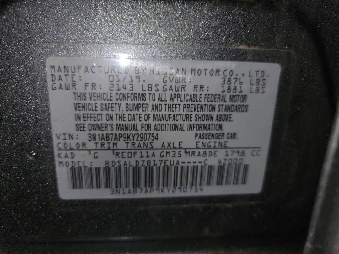 2019 NISSAN SENTRA — 107810 Miles — Lot 80027573 - Marhaba Auctions Used Cars - Image 9