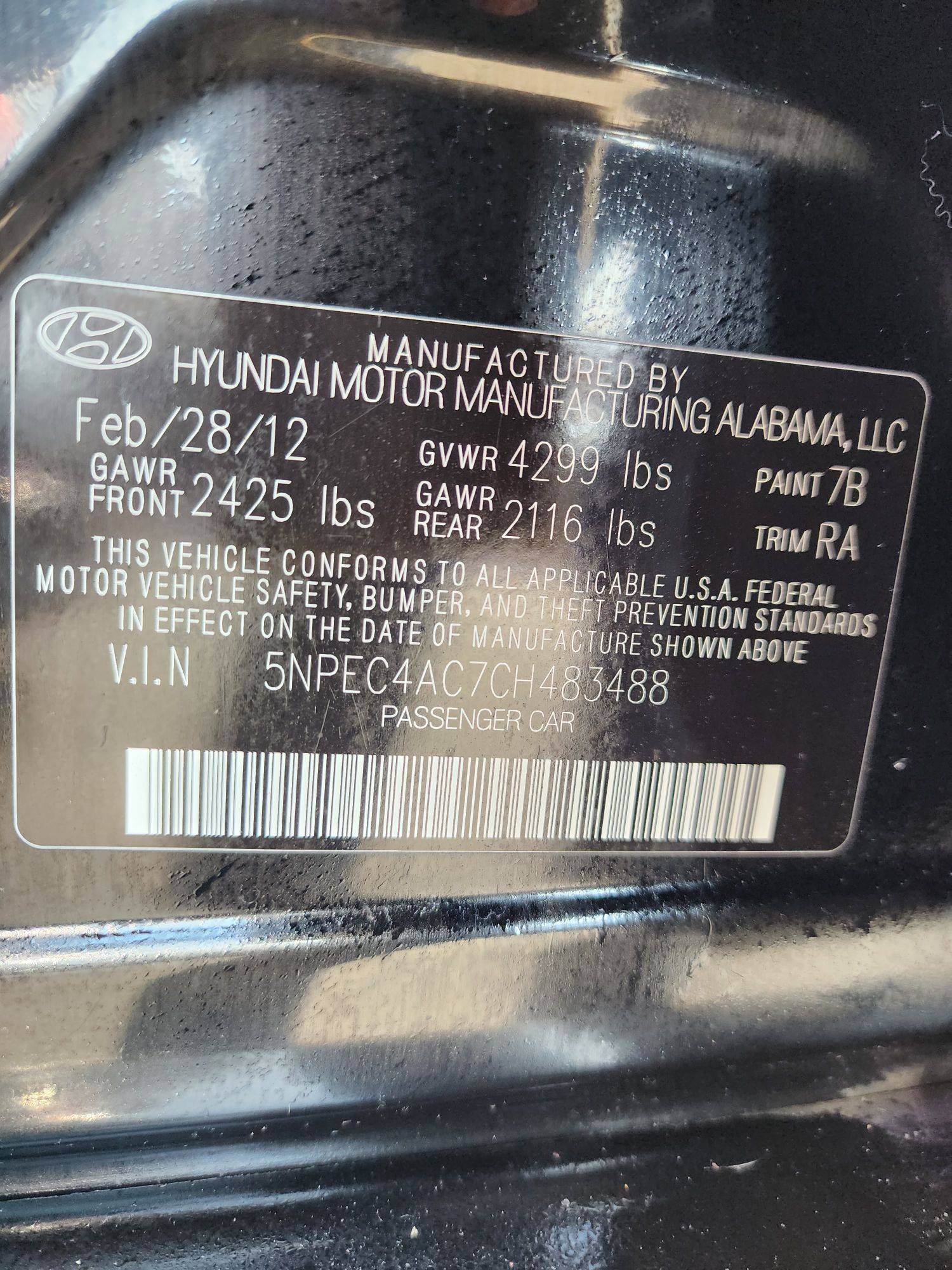 2012 HYUNDAI SONATA — 169694 Miles — Lot 37549701 - Marhaba Auctions Used Cars - Image 3