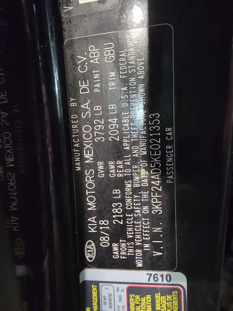 2019 KIA FORTE — 93984 Miles — Lot E021353 — Ind. 12 - Marhaba Auctions Used Cars - Image 9