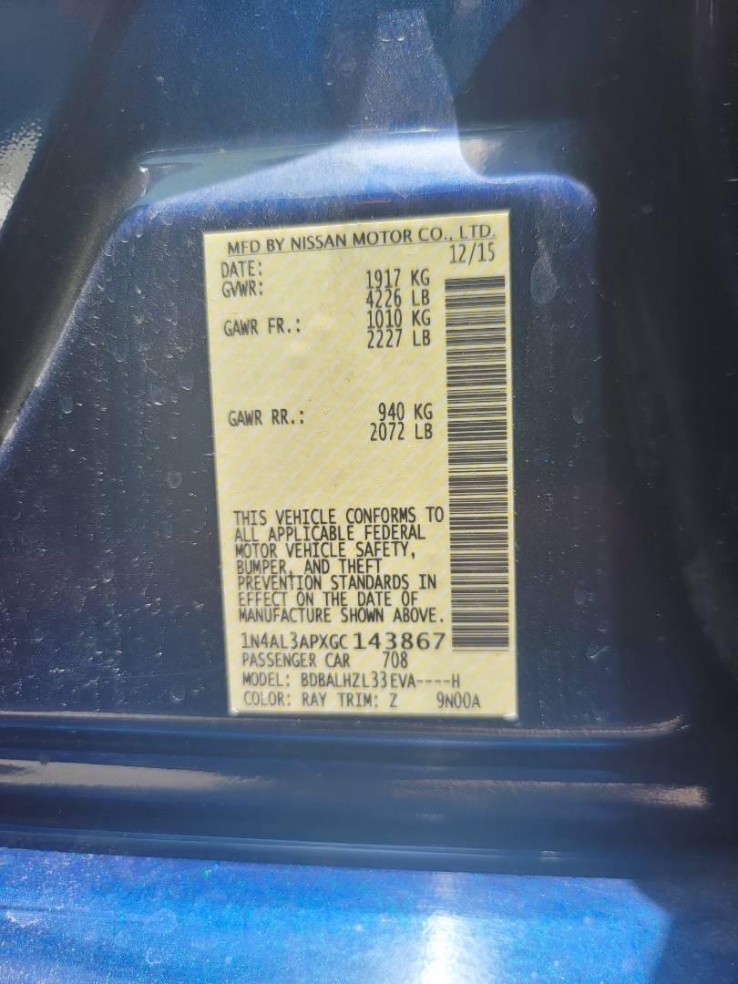 2016 NISSAN ALTIMA — 122074 Miles — Lot XGC143867 - Marhaba Auctions Used Cars - Image 3
