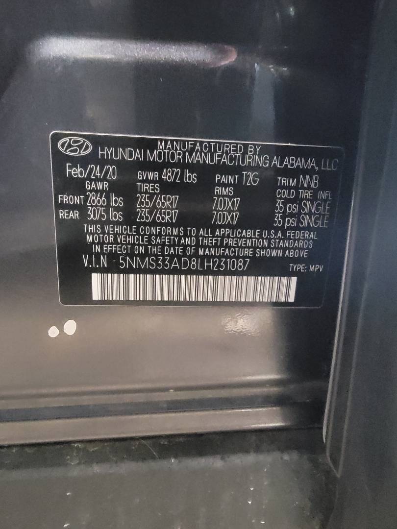 2020 HYUNDAI SANTA FE — 64970 Miles — Lot D8LH231087 — Main - Marhaba Auctions Used Cars - Image 10