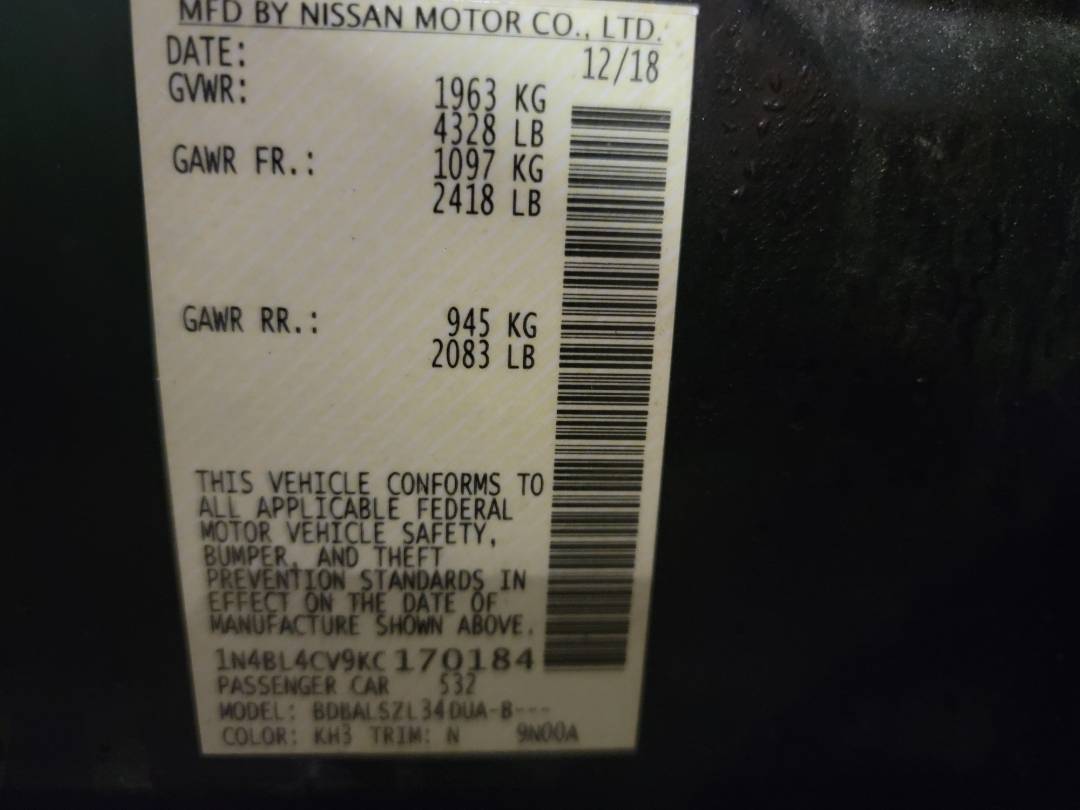 2019 NISSAN ALTIMA — 57940 Miles — Lot 170184 - Marhaba Auctions Used Cars - Image 9