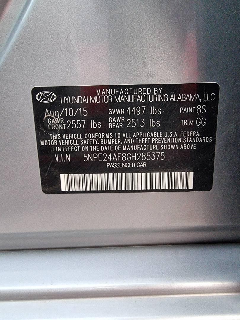 2016 HYUNDAI SONATA — 123918 Miles — Lot 125487 — Ind. 12 - Marhaba Auctions Used Cars - Image 8