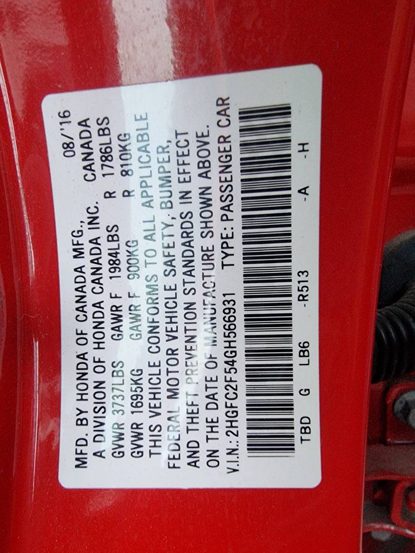 2016 HONDA CIVIC — 73730 Miles — Lot 125487 — Souq - Marhaba Auctions Used Cars - Image 9