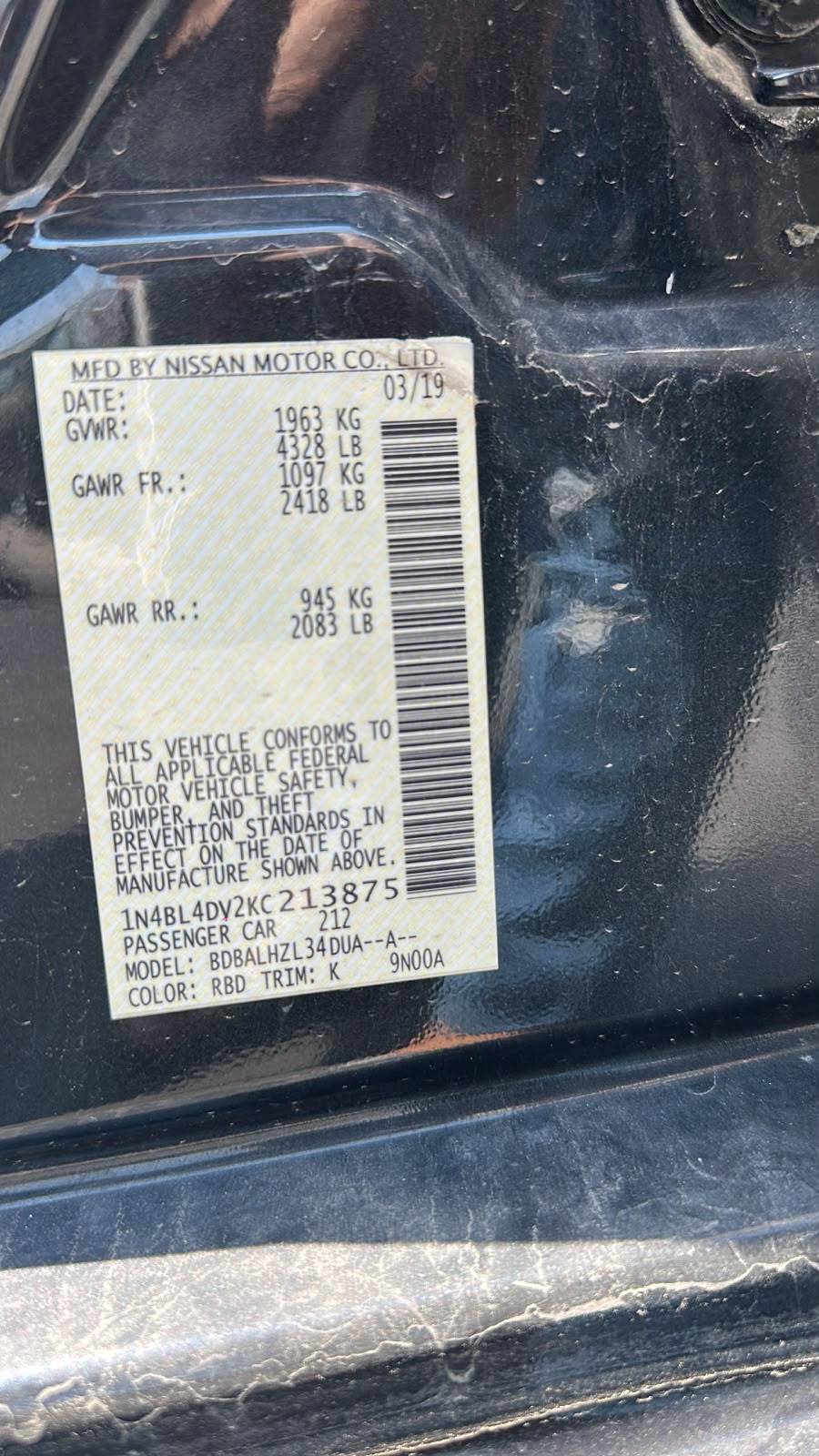 2019 NISSAN ALTIMA — 188083 KM — Lot KC213875 — Souq - Marhaba Auctions Used Cars - Image 15