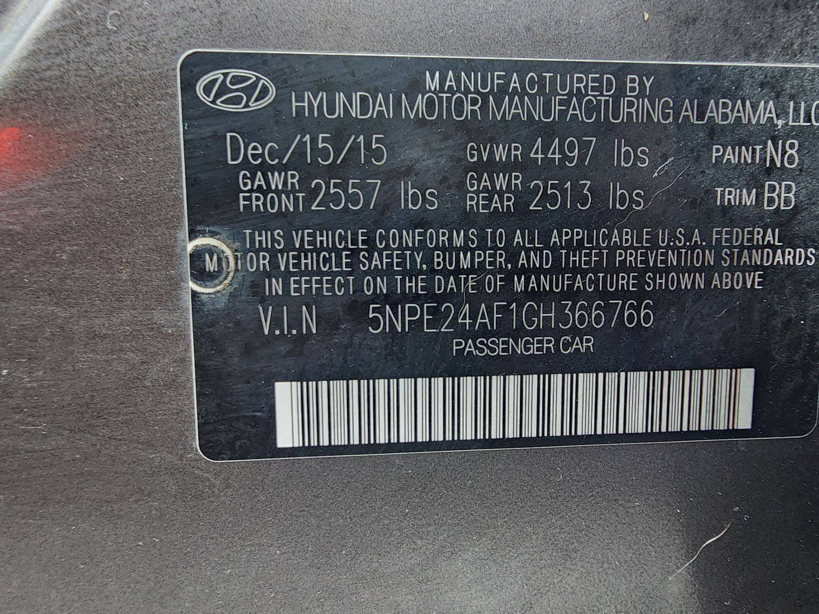 2016 HYUNDAI SONATA — 106236 Miles — Lot 366766 — Al Quoz - Marhaba Auctions Used Cars - Image 10