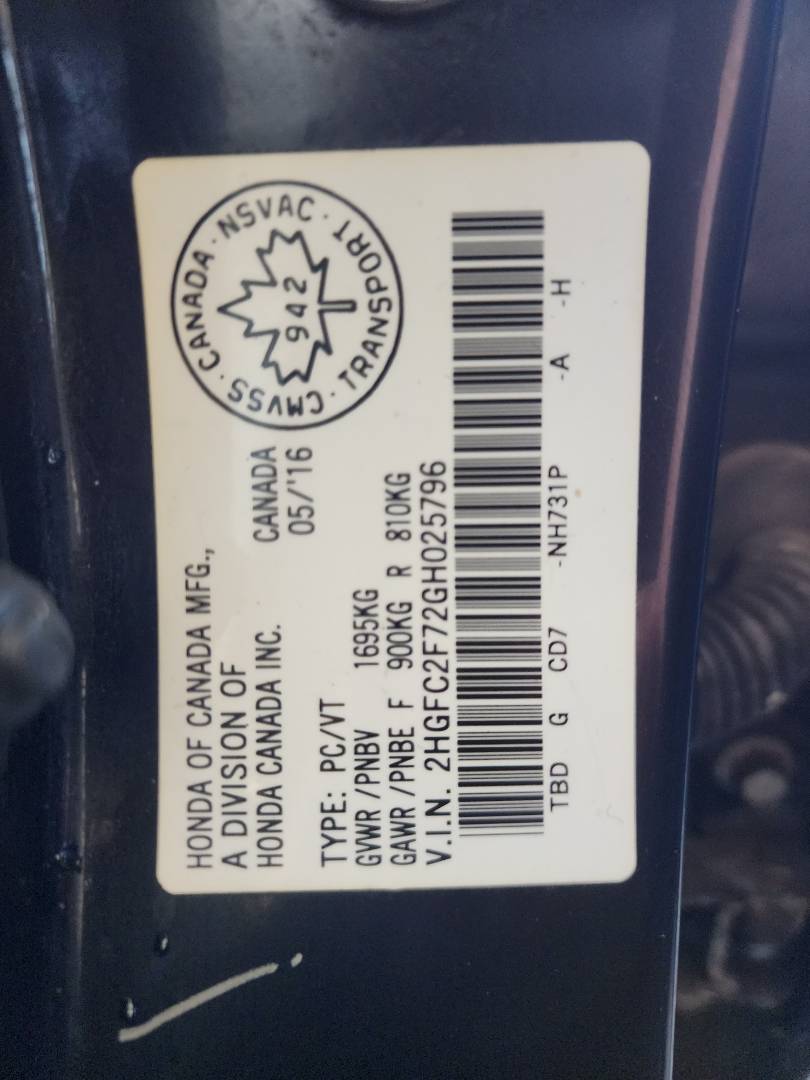 2016 HONDA CIVIC — 79813 KM — Lot 025796 — Souq - Marhaba Auctions Used Cars - Image 4
