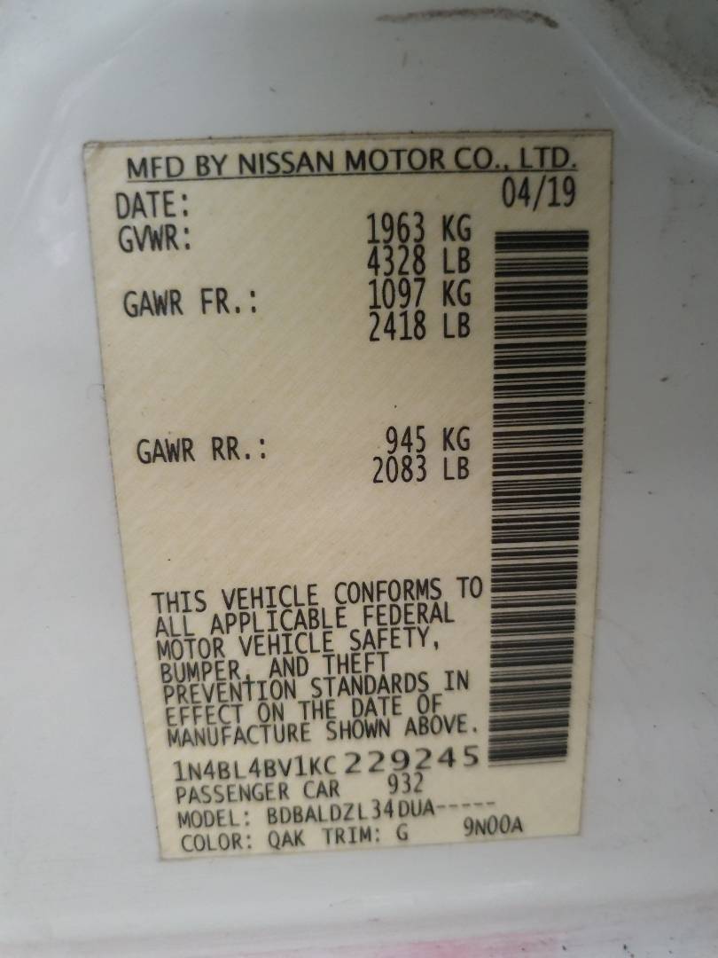 2019 NISSAN ALTIMA — 144762 Miles — Lot KC229245 — Main - Marhaba Auctions Used Cars - Image 6