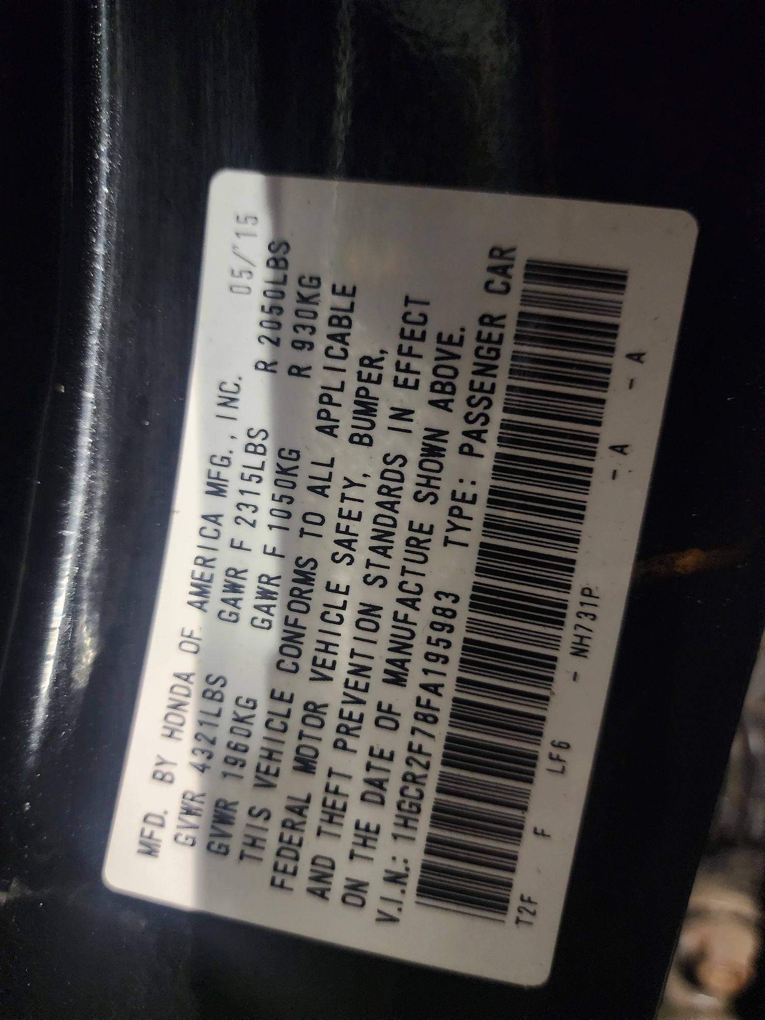 2015 HONDA ACCORD — 259730 Miles — Lot 66491413 - Marhaba Auctions Used Cars - Image 3