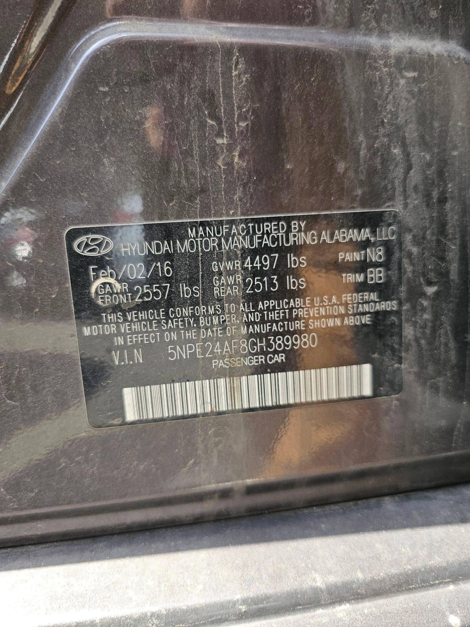 2016 HYUNDAI SONATA — 217237 Miles — Lot 834009 — Souq - Marhaba Auctions Used Cars - Image 9