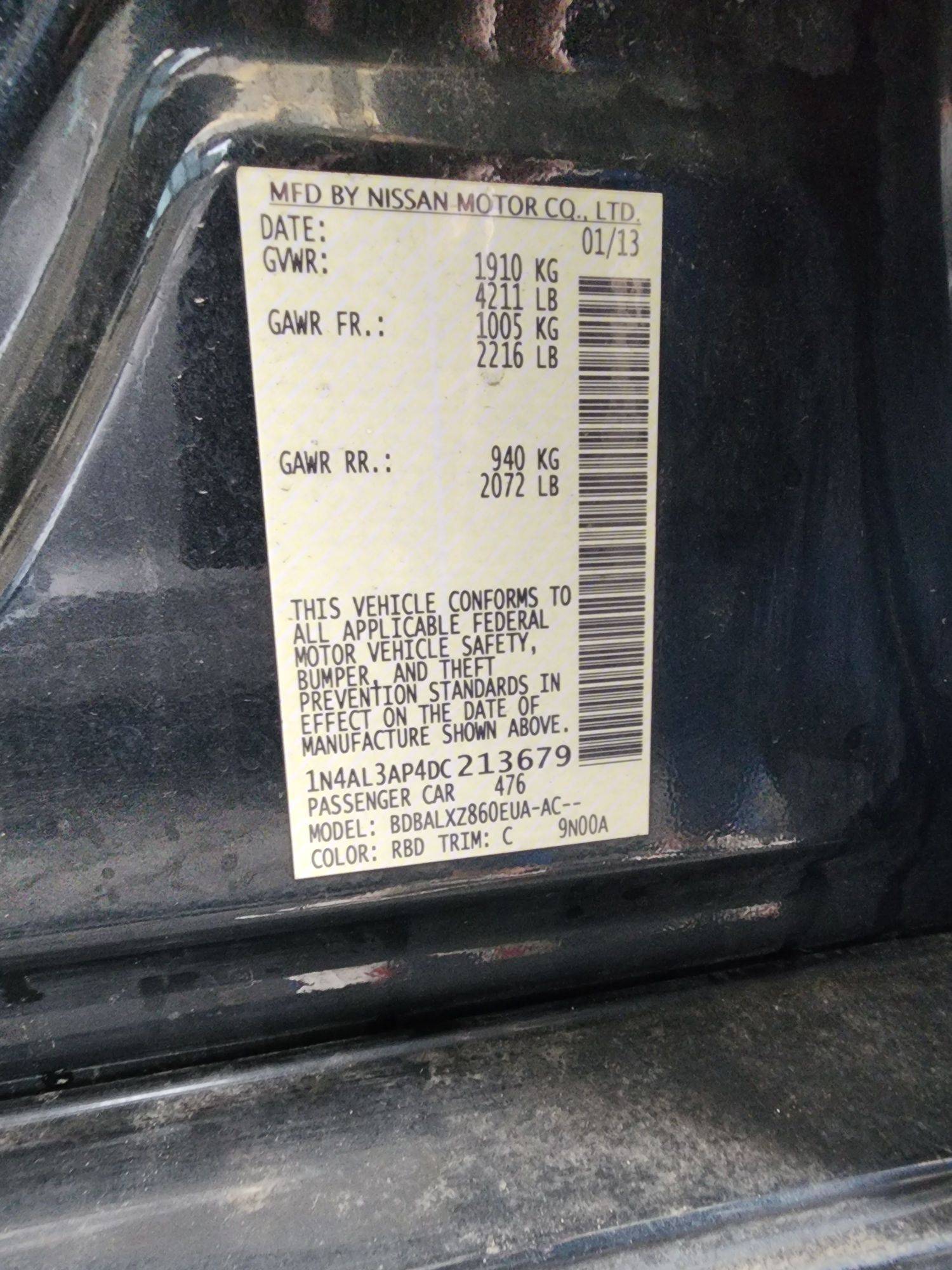 2013 NISSAN ALTIMA — 184467 Miles — Lot 44111694 — Souq - Marhaba Auctions Used Cars - Image 9